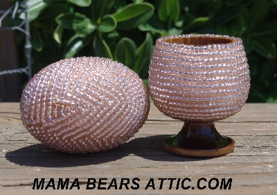 +MBA #5604-307  "Light Pink Glass Seed Bead Egg With Matching Egg Cup"