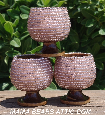 +MBA #5604-272 "Set Of 3 Light Pink Glass Seed Bead Egg Cups"