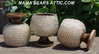 +MBA #5604-279 "Set Of 3 Silver Lined Clear Glass Seed Bead Egg Cups"