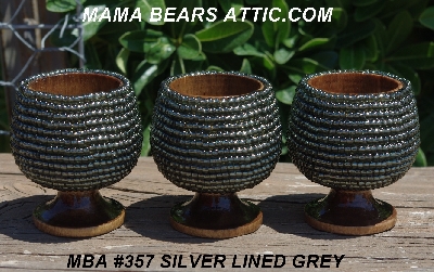 +MBA #5604-357  "Set Of 3 Silver Lined Gun Metal Glass Seed Bead Egg Cups"