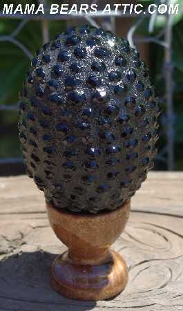 +MBA #5604-0015  "Black Glass Bead Mosaic Egg With Stand"