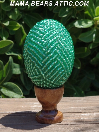 +MBA #5604-86  "Light Green Glass Bead Egg With Stand"