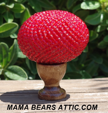 +MBA #5604-245  "Red Glass Bead Egg With Stand"