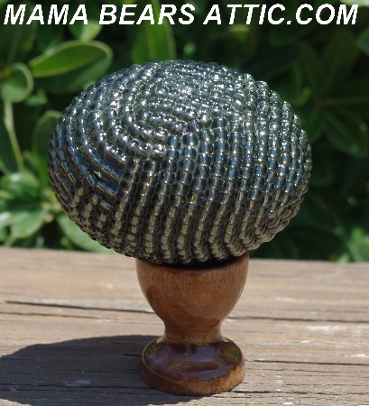 +MBA #5604-338  "Silver Ling Grey Glass Bead Egg With Stand"
