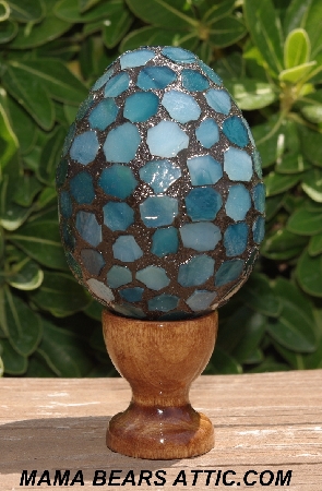 +MBA #5604-119  "Green Stained Glass Mosaic Egg With Stand"