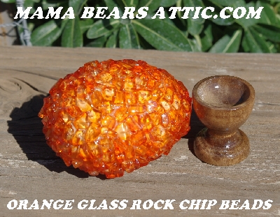+MBA #5605-0007  "Orange Glass Rock Chip Bead Egg With Stand"