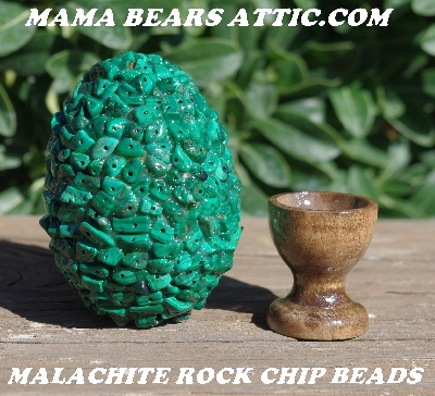 +MBA #5605-0024  "Malachite Gemstone Rock Chip Beads Egg With Stand"