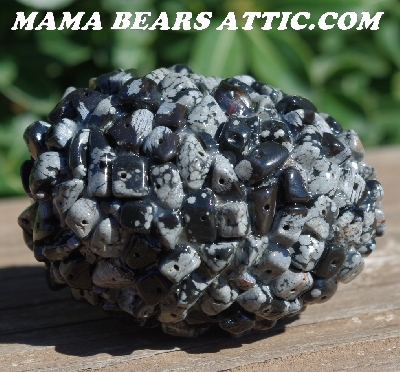 +MBA #5605-0030  "Snow Flake Obsidian Gemstone Rock Chip Bead Egg With Stand"