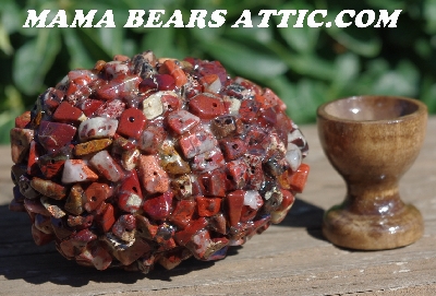 +MBA #5605-0044  "Red Jasper Rock Chip Bead Egg With Stand"