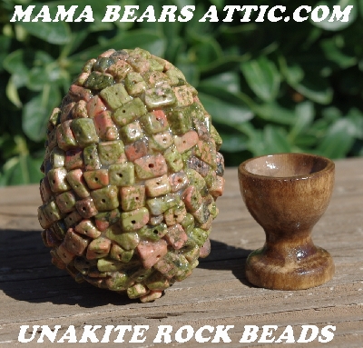 +MBA #5605-0083  "Unakite Rock Bead Egg With Stand"