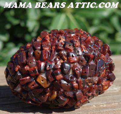 +MBA #5605-107  "Red Tiger Eye Rock Bead Egg With Stand"
