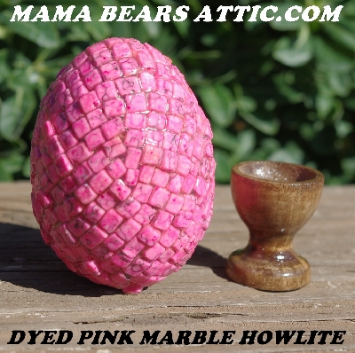 +MBA #5605-115  "Dyed Pink Marble  Howlite Bead Egg With Stand"