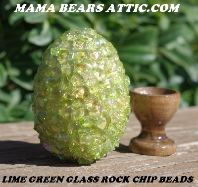 +MBA #5605-131 Lime Green Glass Rock Chip Egg With Stand"