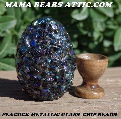 +MBA #5605-166 Black Metallic Glass Rock Chip Bead Egg With Stand"