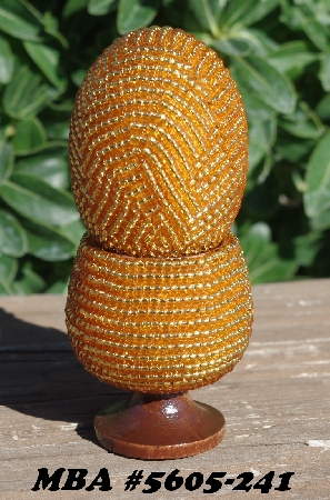 +MBA #5605-241  "Silver Lined Gold Glass Seed Bead Egg With Matching Egg Cup"