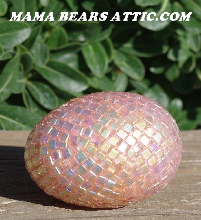 +MBA #5605-266  "Metallic Pink Glass Bead Egg With Stand"