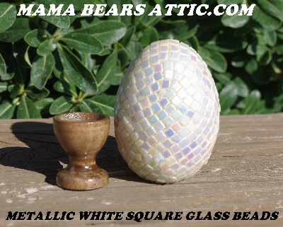 +MBA #5605-271  "Metallic White Glass Bead Egg With Stand"