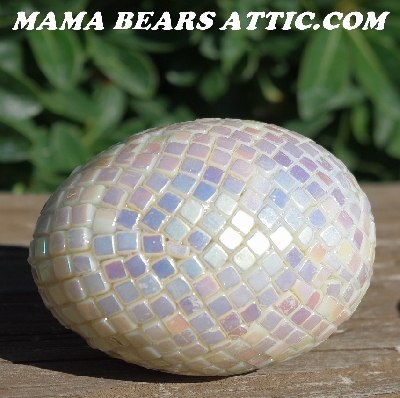 +MBA #5605-271  "Metallic White Glass Bead Egg With Stand"