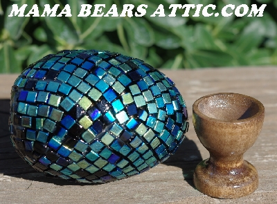 +MBA #5605-278  "Metallic & Black Glass Bead Egg With Stand"