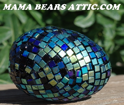 +MBA #5605-278  "Metallic & Black Glass Bead Egg With Stand"