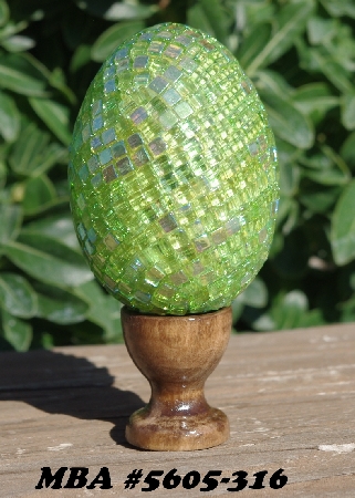 +MBA #5605-315  "Metallic Lime Green Glass Bead Egg With Stand"