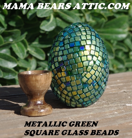 +MBA #5605-322  "Metallic Peacock Green Glass Bead Egg With Stand"