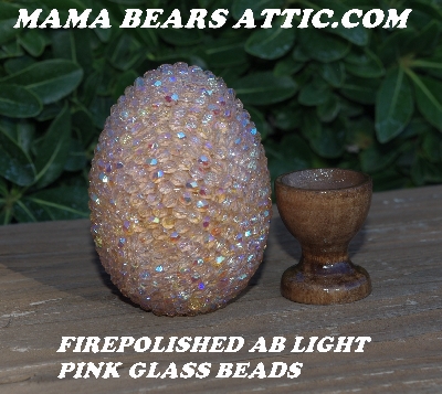 +MBA #5605-347  'Czech Fire Polished AB Light Pink Glass Bead Egg & Stand"