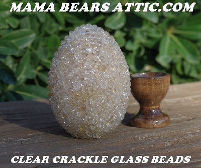 +MBA #5605-378  "Clear Crackle Glass Bead Egg With Stand"