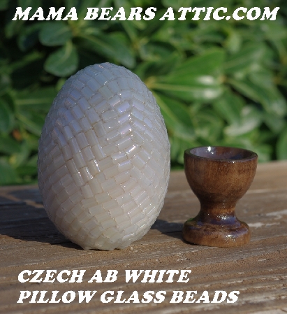+MBA #5605-396  "Czech White AB Glass Pillow Beads"