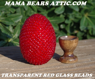 +MBA #5605-418  "Transparent Red Glass Bead Egg With Stand"