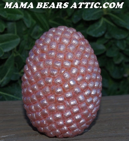 +MBA #5605-440  "Celestial Crystal Moonscape Pink Glass Pearl Egg With Stand"