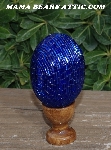+MBA #5606-0017  "Blue Glass Bugle Bead Egg With Stand"