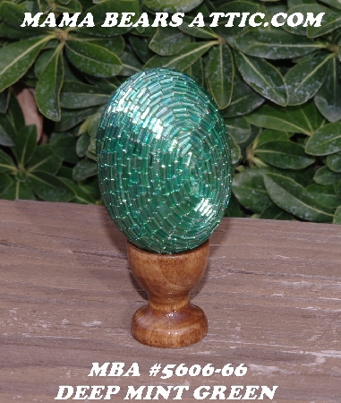 +MBA #5606-66  "Deep Mint Green Glass Bugle Bead Egg With Stand"