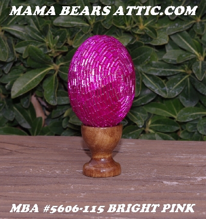 +MBA #5606-115  "Bright Pink Glass Bugle Bead Egg With Stand"