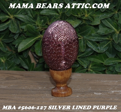 +MBA #5606-127 "Silver Lined Purple Glass Bugle Bead Egg With Stand"