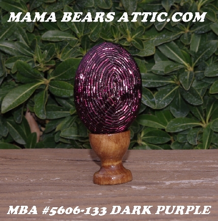 +MBA #5606-133  "Dark Purple Glass Bugle Bead Egg With Stand"