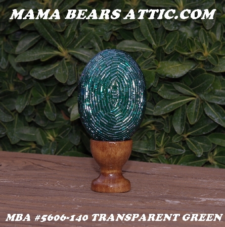 +MBA #5606-140  "Transparent Green Glass Bugle Bead Egg With Stand"
