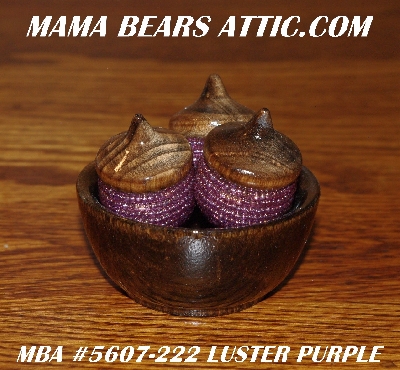 +MBA #5607-222  "Set Of 3 Luster Purple Glass Beaded Acorns With Bowl"