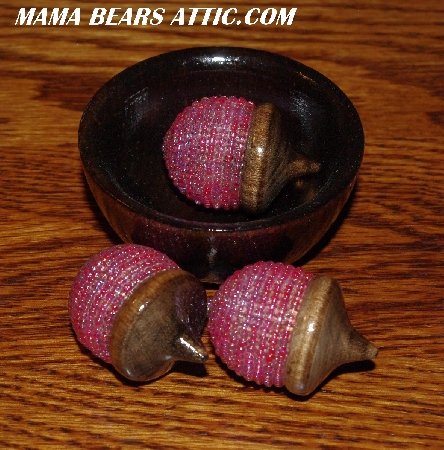 +MBA MBA #5607-234  "Set Of 3 Luster Pink Glass Beaded Acorns With Bowl"