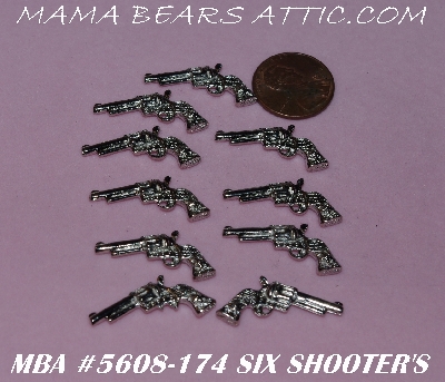+MBA #5608-174  "Set Of (10) Silver Tone Metal Six Shooter Embellishments"