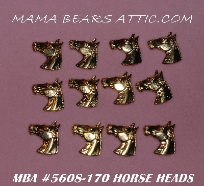 +MBA #5608-170  "Set Of (12) Gold Tone Metal Horse Head Embellishments"
