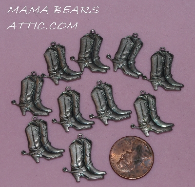 +MBA #5608-155  "Set Of (10) Pewter Cow Boy Boot Charms"