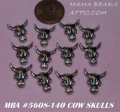 +MBA #5608-140  "Set Of 12 Silver Tone Metal Cow Skull Embellishments"
