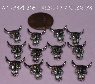 +MBA #5608-140  "Set Of 12 Silver Tone Metal Cow Skull Embellishments"