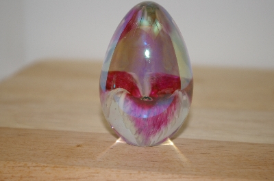 +MBA #10-096  1985 Hand Crafted Artist Signed & Dated Red Flower Glass Egg