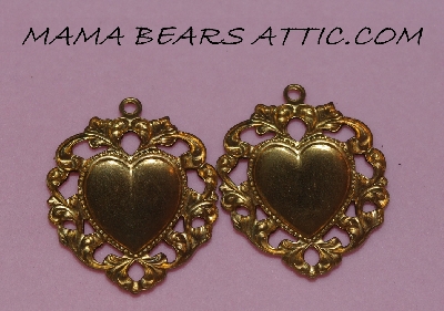 +MBA #5608-328  "Set Of (6) Brass Heart Pendant Embellishments"