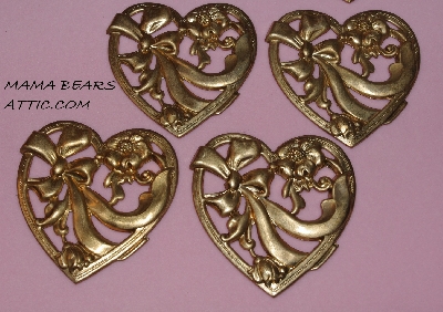 +MBA #5608-313  "Set Of (6) Large Brass Stamped Heart Shaped Embellishments