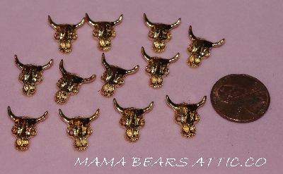 +MBA #5608-162  "Set Of (12) Gold Tone Metal Cow Skull Embellishments"