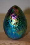 "SOLD"   MBA #10-075  "1995 Artist Signed & dated Hand Crafted Large  Blue Green Glass Egg