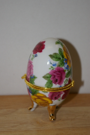 +MBA #9-239   "Multi Colored Roses Egg Shaped Trinket Box With Candle Inside